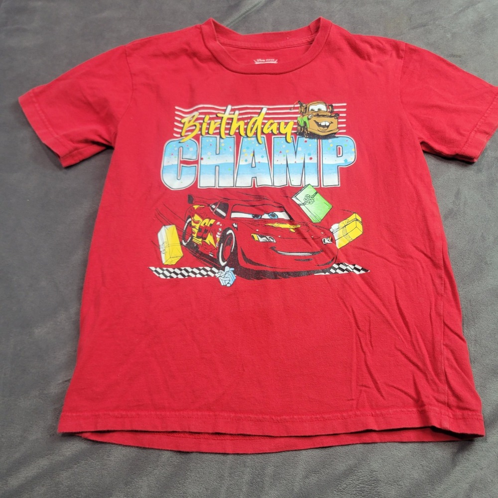 Disney Pixar Cars Birthday Champ Red Graphic T-Shirt Lightning McQueen Boys 7/8